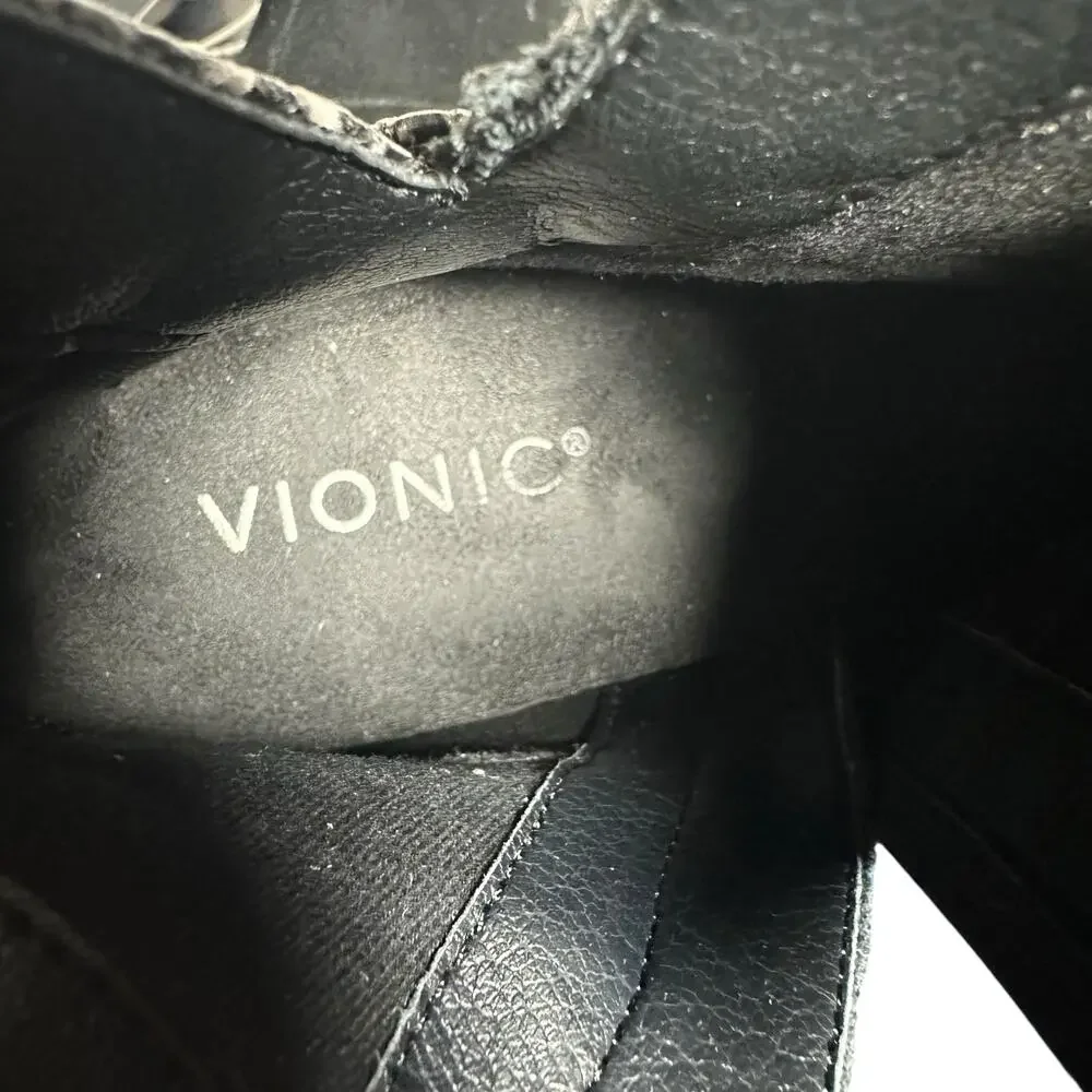 Vionic Naomi Snake Black Suede Ankle Boots Block Heel Size 7.5 Comfort